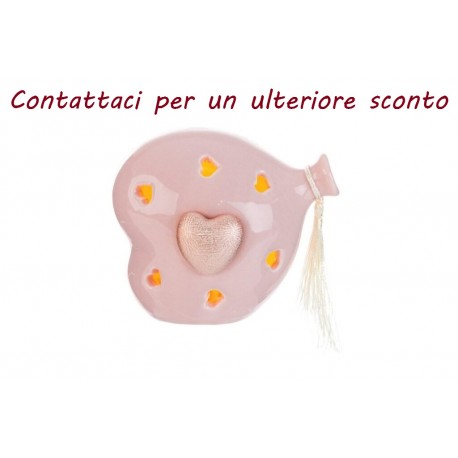 Bomboniera Battesimo Compleanno Cuore Palloncino Led Porcellana Rosa Con Shopper