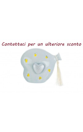 Bomboniera Battesimo Compleanno Cuore Palloncino Led Porcellana Celeste Con Shopper