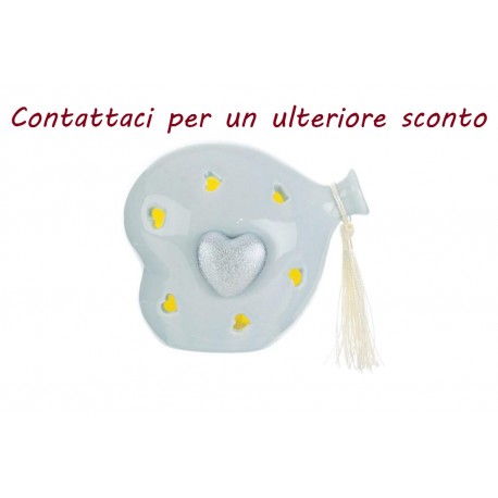 Bomboniera Battesimo Compleanno Cuore Palloncino Led Porcellana Celeste Con Shopper