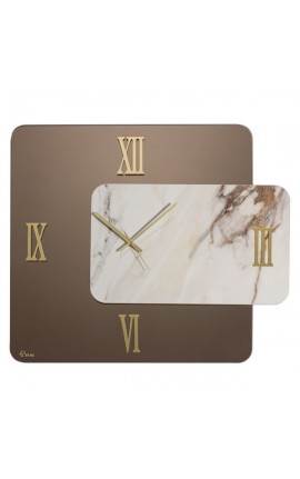 Orologio da parete specchio bronzo e marmo con numeri romani oro