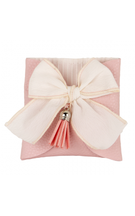 SET 12 PEZZI SACCHETTINO BUSTA FIOCCO ROSA 9 CM