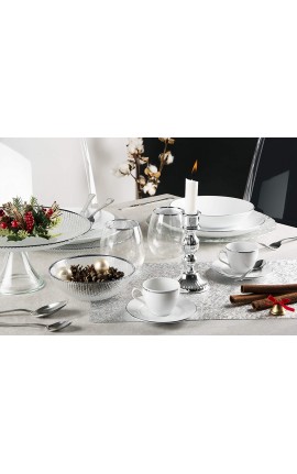 Excelsa Platinum Servizio Piatti 18 Pezzi, Porcellana, Bianchi con Bordo Argento