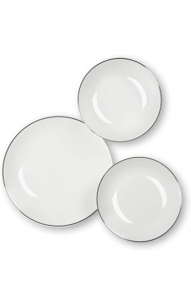 Excelsa Platinum Servizio Piatti 18 Pezzi, Porcellana, Bianchi con Bordo Argento