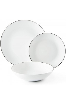 Excelsa Platinum Servizio Piatti 18 Pezzi, Porcellana, Bianchi con Bordo Argento