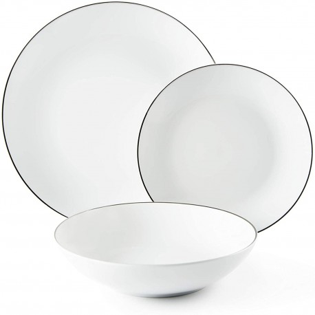 Excelsa Platinum Servizio Piatti 18 Pezzi, Porcellana, Bianchi con Bordo Argento