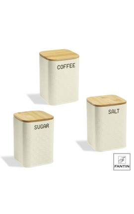 SET 3 BARATTOLI DA CUCINA ZUCCHERO CAFFE' E SALE  10,5 X 10,5 X H14,5  FANTIN ARGENTI