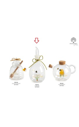 Bomboniera Matrimonio Oliera in Vetro Decorato Con Albero all'interno Con Box