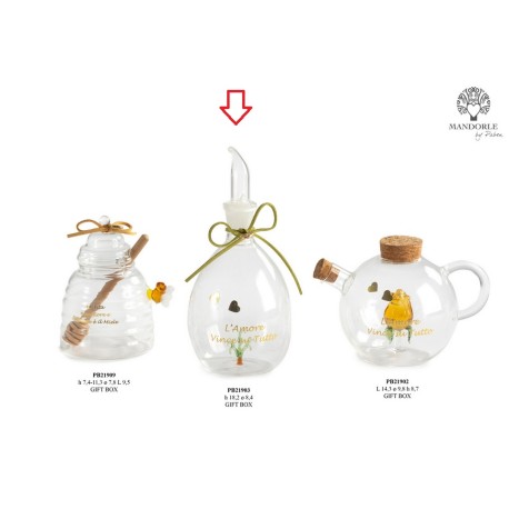 Bomboniera Matrimonio Oliera in Vetro Decorato Con Albero all'interno Con Box