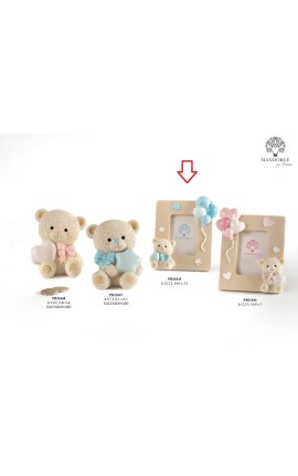 Bomboniera Battesimo Portafoto Orsetto con Palloncini Celeste