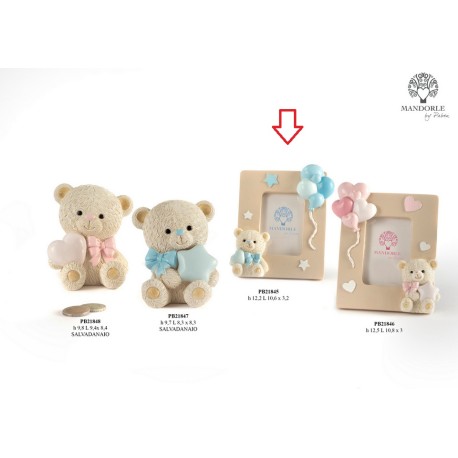 Bomboniera Battesimo Portafoto Orsetto con Palloncini Celeste