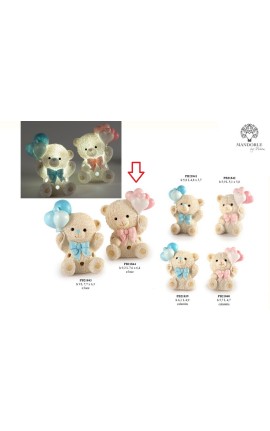 Bomboniera Battesimo Orsetto Led Rosa con Palloncini