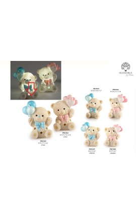 Bomboniera Battesimo Orsetto Led Celeste con Palloncini