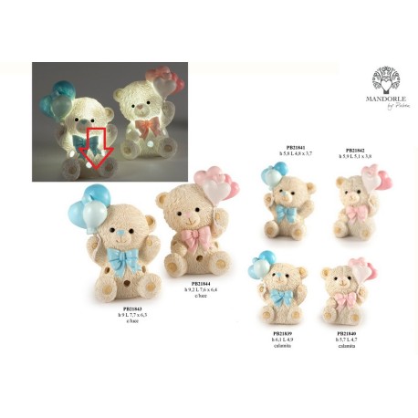 Bomboniera Battesimo Orsetto Led Celeste con Palloncini