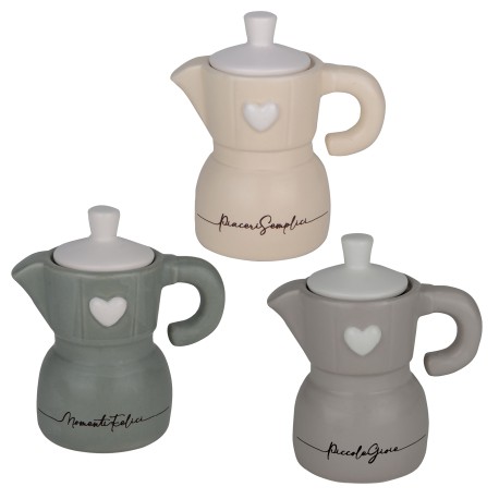 Bomboniera Matrimonio Zuccheriera Moka Caffettiera Cuore 3 Colori Assortiti