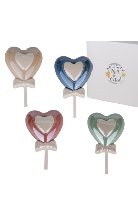 Bomboniera Nascita Battesimo Compleanno Magnete Cuore Porcellana 4 Colori Assortiti