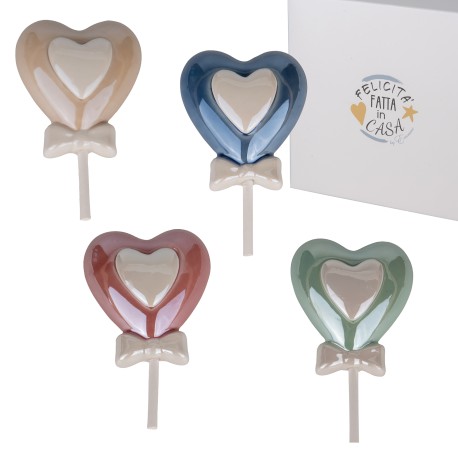 Bomboniera Nascita Battesimo Compleanno Magnete Cuore Porcellana 4 Colori Assortiti