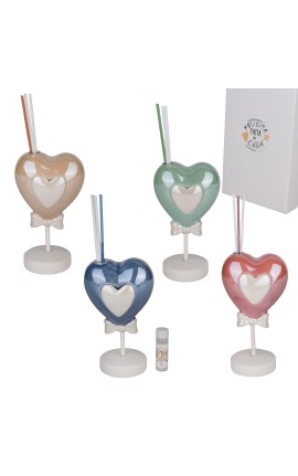 Bomboniera Nascita Battesimo Compleanno Profumatore Diffusore Cuore Porcellana 4 Colori Assortiti Con Box