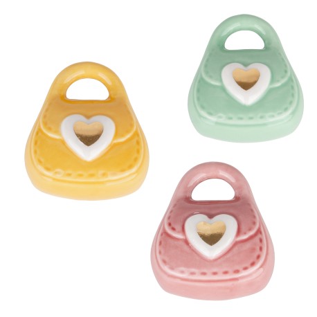 Bomboniera Nascita Battesimo Compleanno Magnete Borsetta Porcellana 3 Colori Assortiti