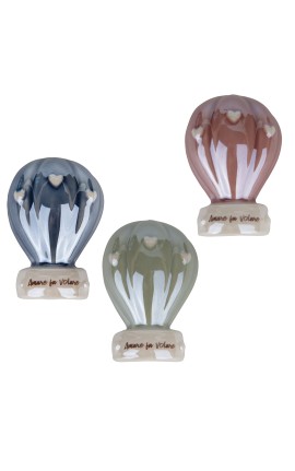 Bomboniera Nascita Battesimo Compleanno Magnete Mongolfiera Porcellana 2 Assortiti