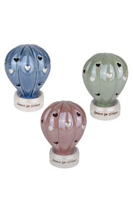 Bomboniera Nascita Battesimo Compleanno  Mongolfiera Led Porcellana 2 Colori Assortiti