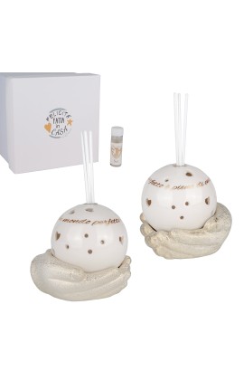 Bomboniera Matrimonio Comunione Profumatore Diffusore Led Mani Sfera 2 Assortiti Con Box