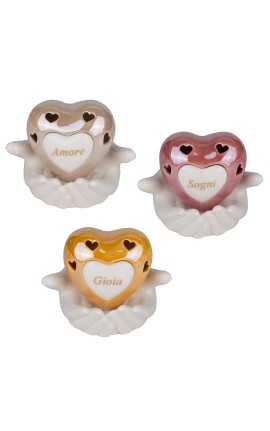 Bomboniera Matrimonio Comunione Mani Cuore Led Porcellana 3 Assortiti