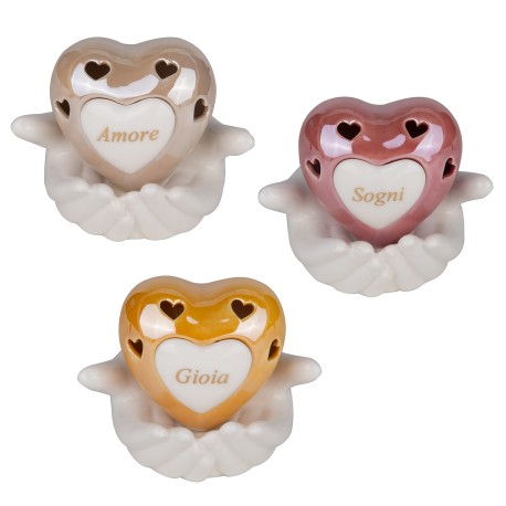Bomboniera Matrimonio Comunione Mani Cuore Led Porcellana 3 Assortiti
