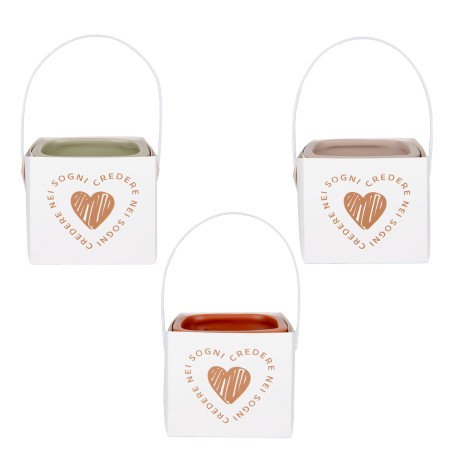 Bomboniera Matrimonio Comunione Vasetto Porta piante in Porcellana 3 Colori Assortiti h.8 Cm con Gift Box