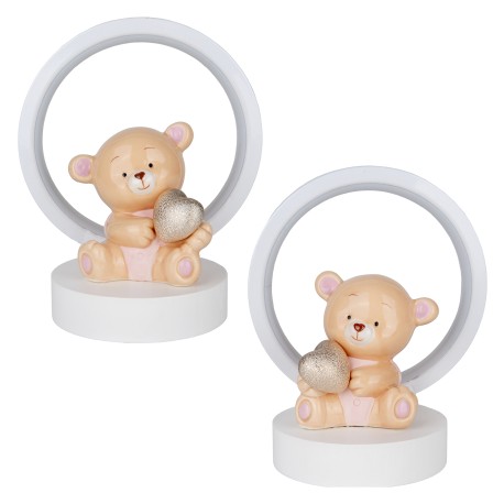 Bomboniera Battesimo Nascita Compleanno  Lampada Orsetto Porcellana Rosa 2 Assortiti