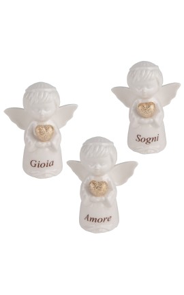 Bomboniera Battesimo Comunione Angelo Angioletto Porcellana Bianco 3 Assortiti