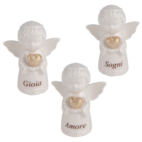 Bomboniera Battesimo Comunione Angelo Angioletto Porcellana Bianco 3 Assortiti