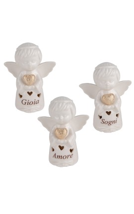 Bomboniera Battesimo Comunione Angelo Angioletto Porcellana Led Bianco 3 Assortiti