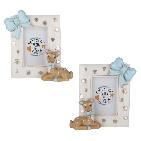 Bomboniera Battesimo Nascita Compleanno Portafoto Cervo Cerbiatto Led Baby Tenero Celeste 2 Assortiti