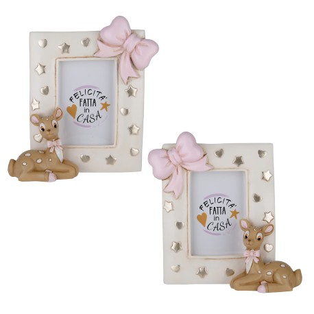 Bomboniera Battesimo Nascita Compleanno Portafoto Cervo Cerbiatto Led Baby Tenero Rosa 2 Assortiti
