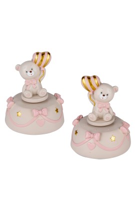 Bomboniera Battesimo Nascita Compleanno Carillon Orsetto Rosa 2 Assortiti