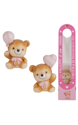 Bomboniera Battesimo Nascita Compleanno Orsetto Con Palloncino Rosa 2 Assortiti Con Gift Box