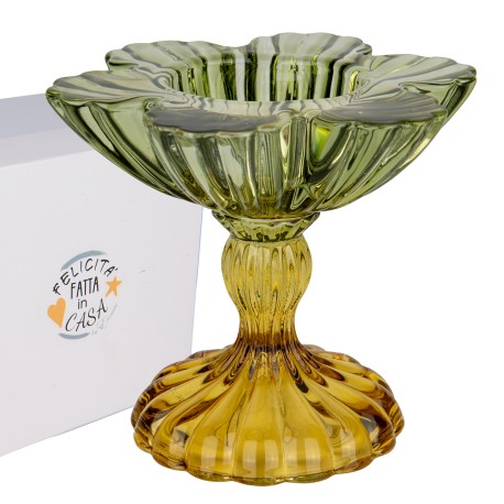 Bomboniera Matrimonio Compleanno Portacandela Vetro Cristallino Colorato H.8,5 Cm Con Box