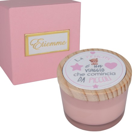 Bomboniera Battesimo Compleanno Barattolo Candela Profumata Rosa Orsetto Con Box