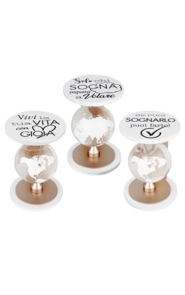 Bomboniera Matrimonio Comunione Mappamondo Girevole Con Frase 3 Assortiti h.10 Cm