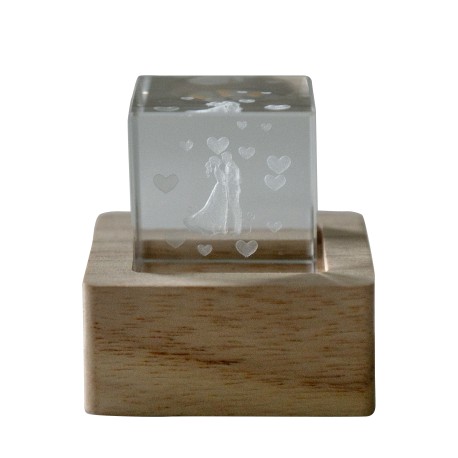 Bomboniera Matrimonio Lampada Led Cubo Cristallo Coppia Sposi