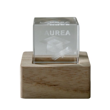 Bomboniera Laurea Lampada Led Cubo Cristallo Cappello Laurea