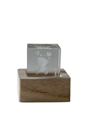 Bomboniera Battesimo Compleanno Lampada Led Cubo Cristallo Orsetto