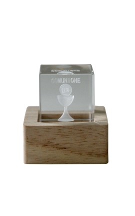Bomboniera  Comunione Lampada Led Cubo Cristallo Calice Comunione