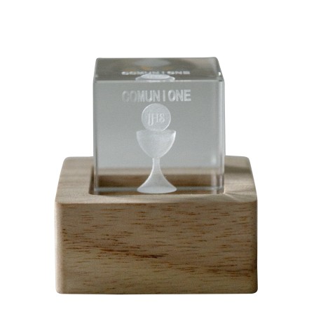 Bomboniera  Comunione Lampada Led Cubo Cristallo Calice Comunione