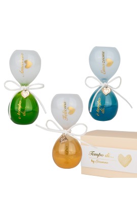 Bomboniera Matrimonio Compleanno Comunione Clessidra Cuore 3 Colori Assortiti h.12 Cm Con Box