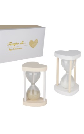 Bomboniera Matrimonio Compleanno Comunione Clessidra Cuore 2 Colori Assortiti  Con Box