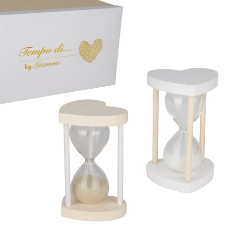 Bomboniera Matrimonio Compleanno Comunione Clessidra Cuore 2 Colori Assortiti  Con Box