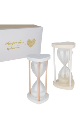 Bomboniera Matrimonio Compleanno Comunione Clessidra Cuore 2 Colori Assortiti h.12 Cm Con Box