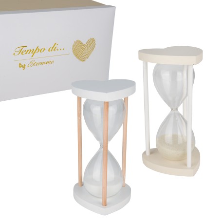 Bomboniera Matrimonio Compleanno Comunione Clessidra Cuore 2 Colori Assortiti h.12 Cm Con Box