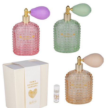 Bomboniera Matrimonio Compleanno Comunione Profumatore Diffusore Spray Vetro 3 Colori Assortiti  h.12 Cm Con Box